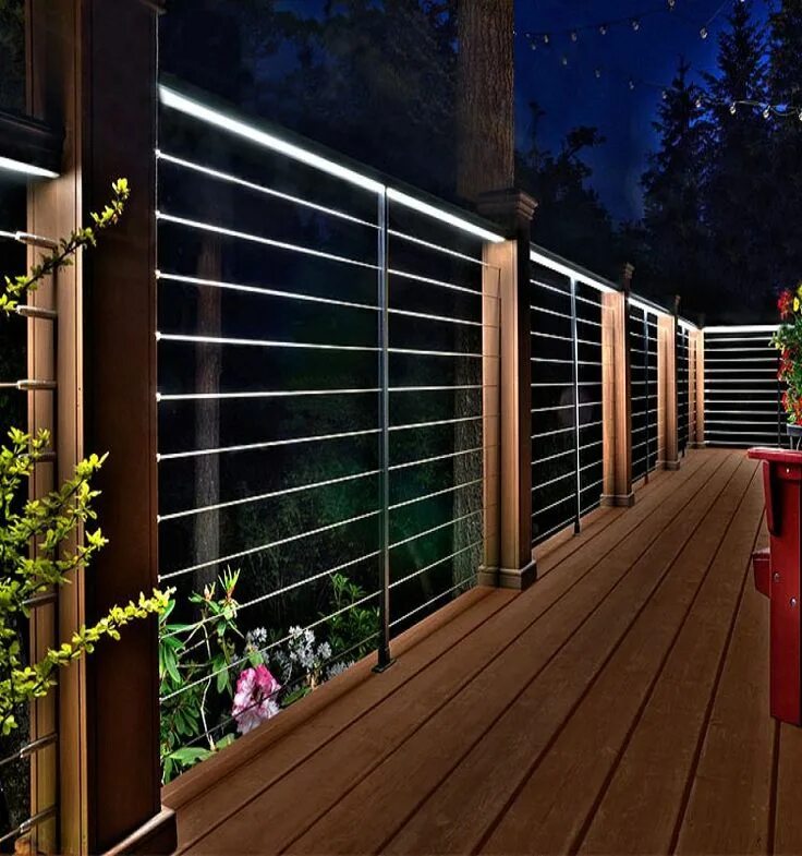 Подсветка забора загородного дома фото Deck lighting kits Deck Designs Ideas Railings outdoor, Outdoor deck lighting, L