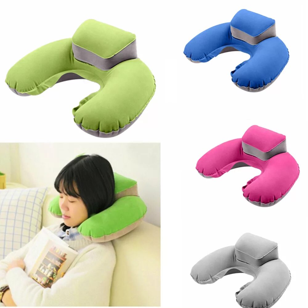 Подушка для самолета фото Portable Travel Pillow Inflatable Neck Pillow U Shape Blow Up Neck Cushion PVC F