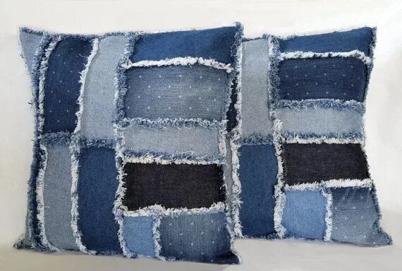 Подушка из джинсов своими руками выкройки Denim Pillow Set Handmade with Recycled Soft Multi Colored Blue Jean Denim in a 