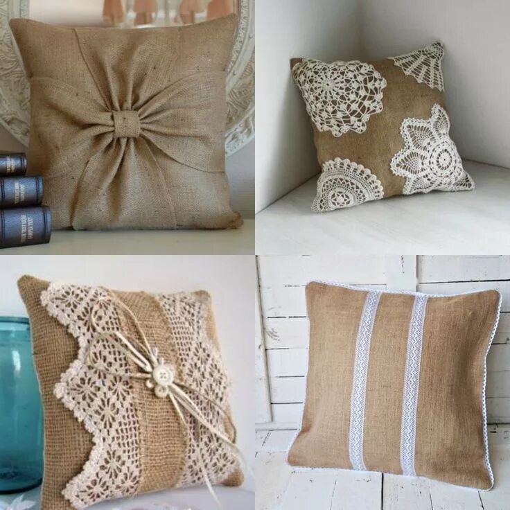 Подушки декоративные на диван своими руками фото Cojines elaborados en arpillera.♥ Diy pillows, Bow pillows, Personalized pillows