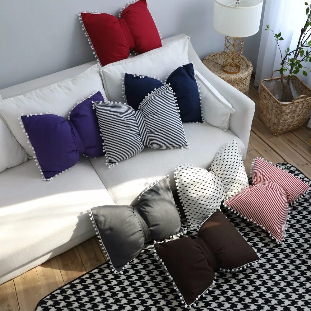 Подушки декоративные на диван своими руками фото Multicolor Solid Stripe Cute Ball Butterfly Pillow Cushion Relaxable Cute Pillow