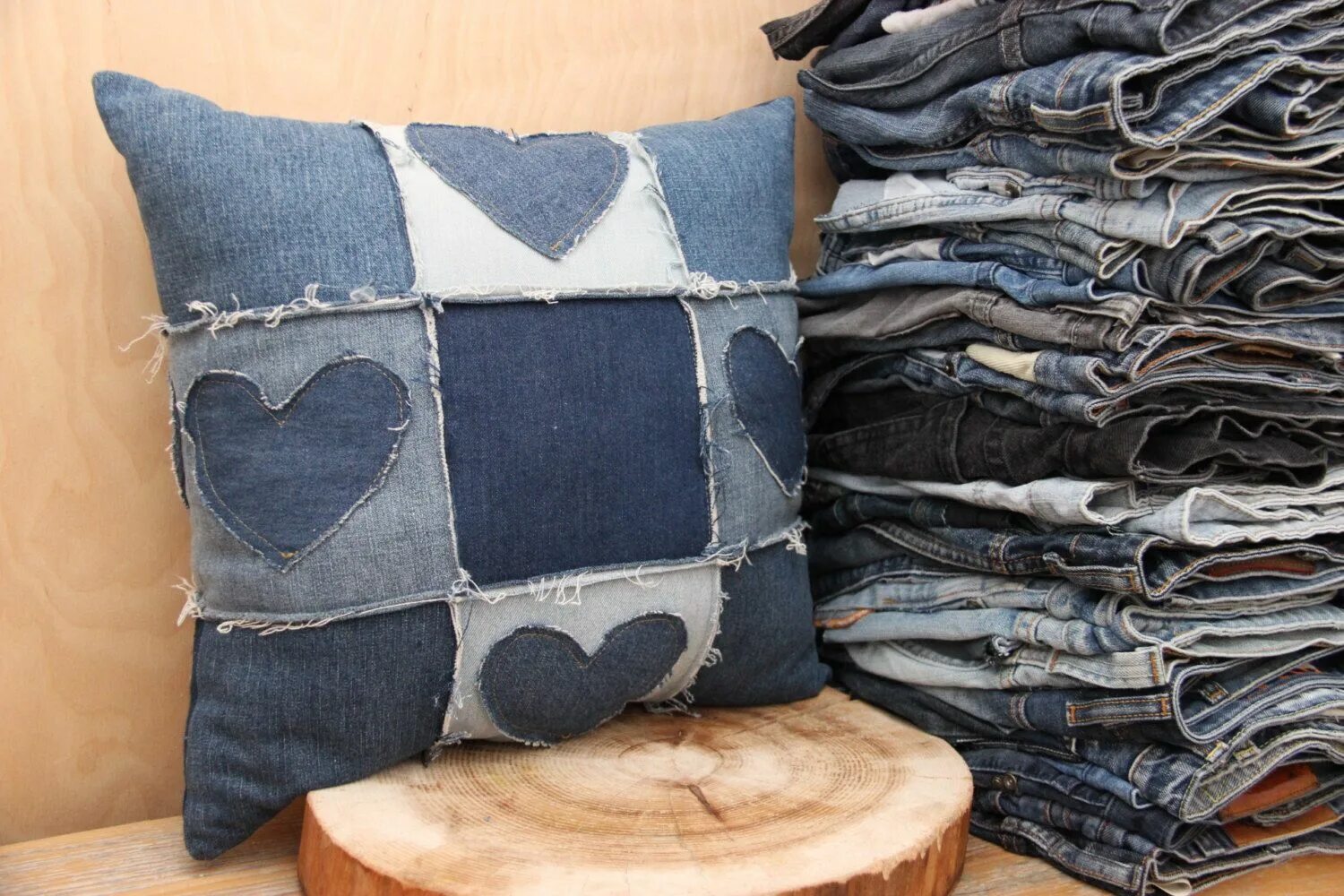 Подушки из джинсы своими руками фото Denim recycled decorative pillow , blue jeans pillow , handmade pillow , upcycle