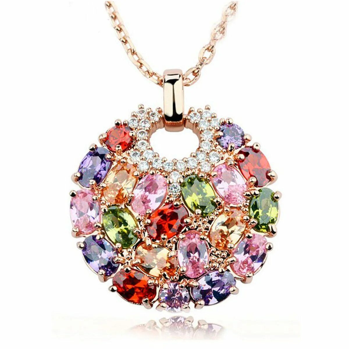 Подвески с камнями фото Christmas Gifts for Women Bohemian Style Rose Gold Plated Round Pendant Necklace