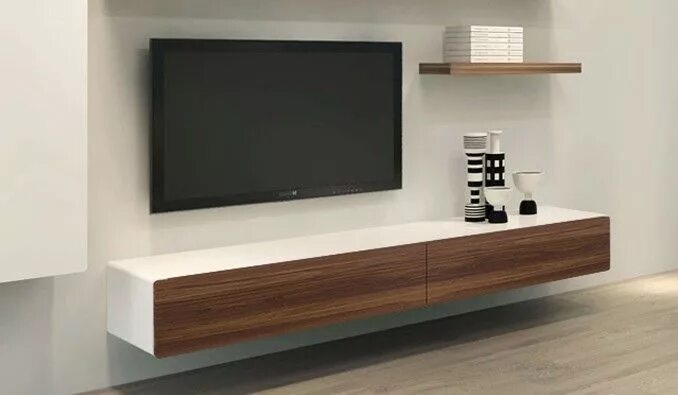Подвесная тумба в гостиной фото TV Units Stands AV Cabinets White Walnut Living room tv stand, Floating entertai