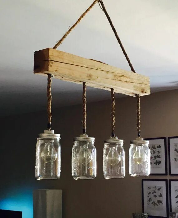 Подвесной светильник своими руками Mason Jar Stars, Hanging Rope Light Mason jar lighting, Diy hanging light, Jar l