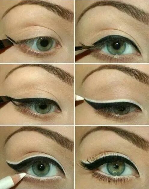 Подводка глаз пошагово фото I wonder if this will look good on me! Trying it! Simple eye makeup, White eyeli