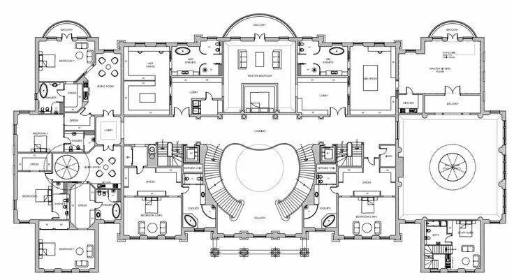 Поэтажная схема дома First (bedroom) floor plan of a 56,000 square foot home by Ascot Design to be bu