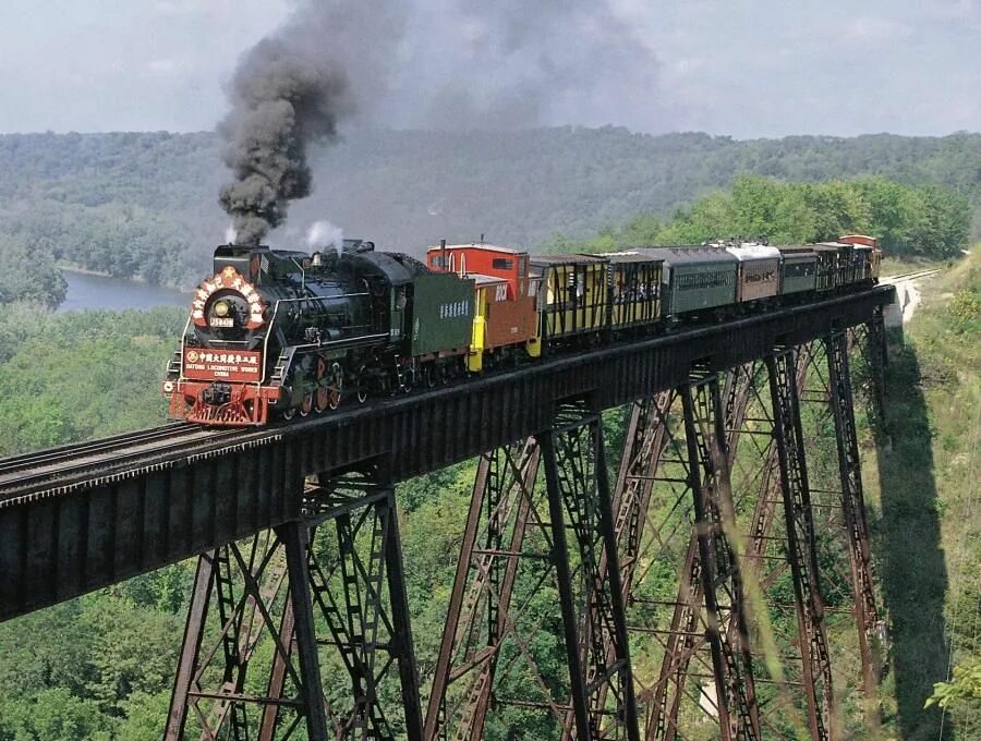 Поезд пара фото High Bridge In Boone Iowa (highest train bridge US) - By Kate Shelley Train, Tra