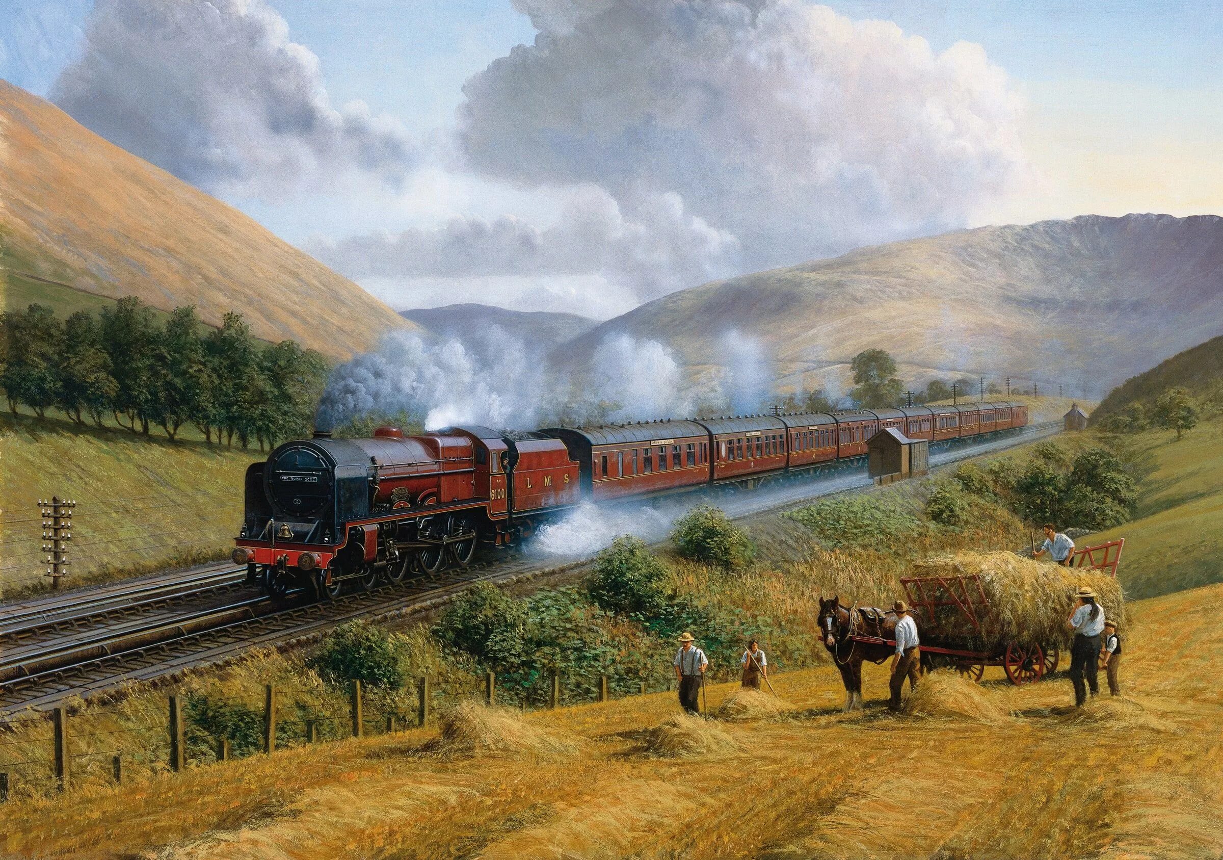 Поезд полки фото LMS The Royal Scot, Tebay Troughs, 1935-Z Train, Railway posters, Old trains