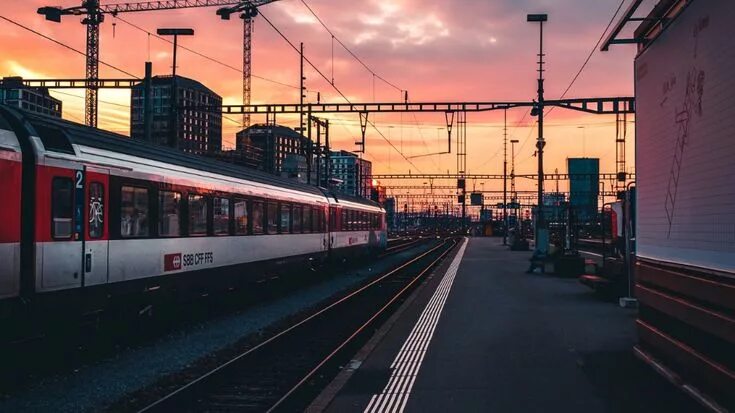 Поезд закат фото Wallpaper railway, train, station, sunset, waiting hd, picture, image Train wall