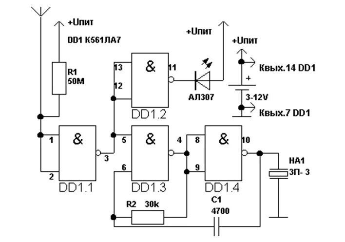 Поиск скрытой проводки схема Ответы Mail.ru: Что не так в этой схеме детектора скрытой проводки на К561ЛА7?