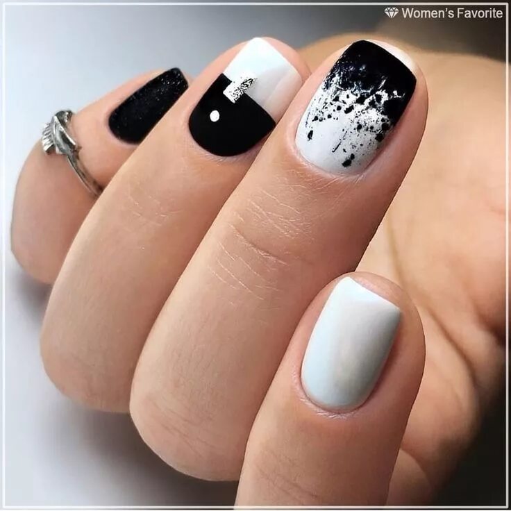 Показать черно белый маникюр Необычный маникюр #Nails_WF #nails #маникюр #black #white #blackmanicure #blackn