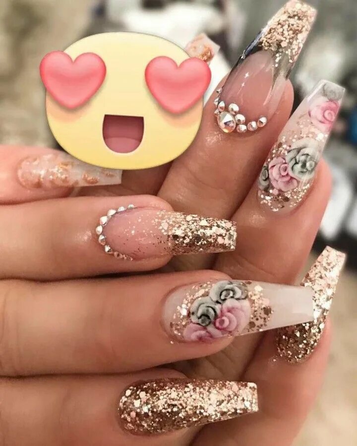 Показать дизайн красивого маникюра Pin by MANETRESS DI'ON on WHO IN DA NAIL Pink flower nails, Pretty nails glitter