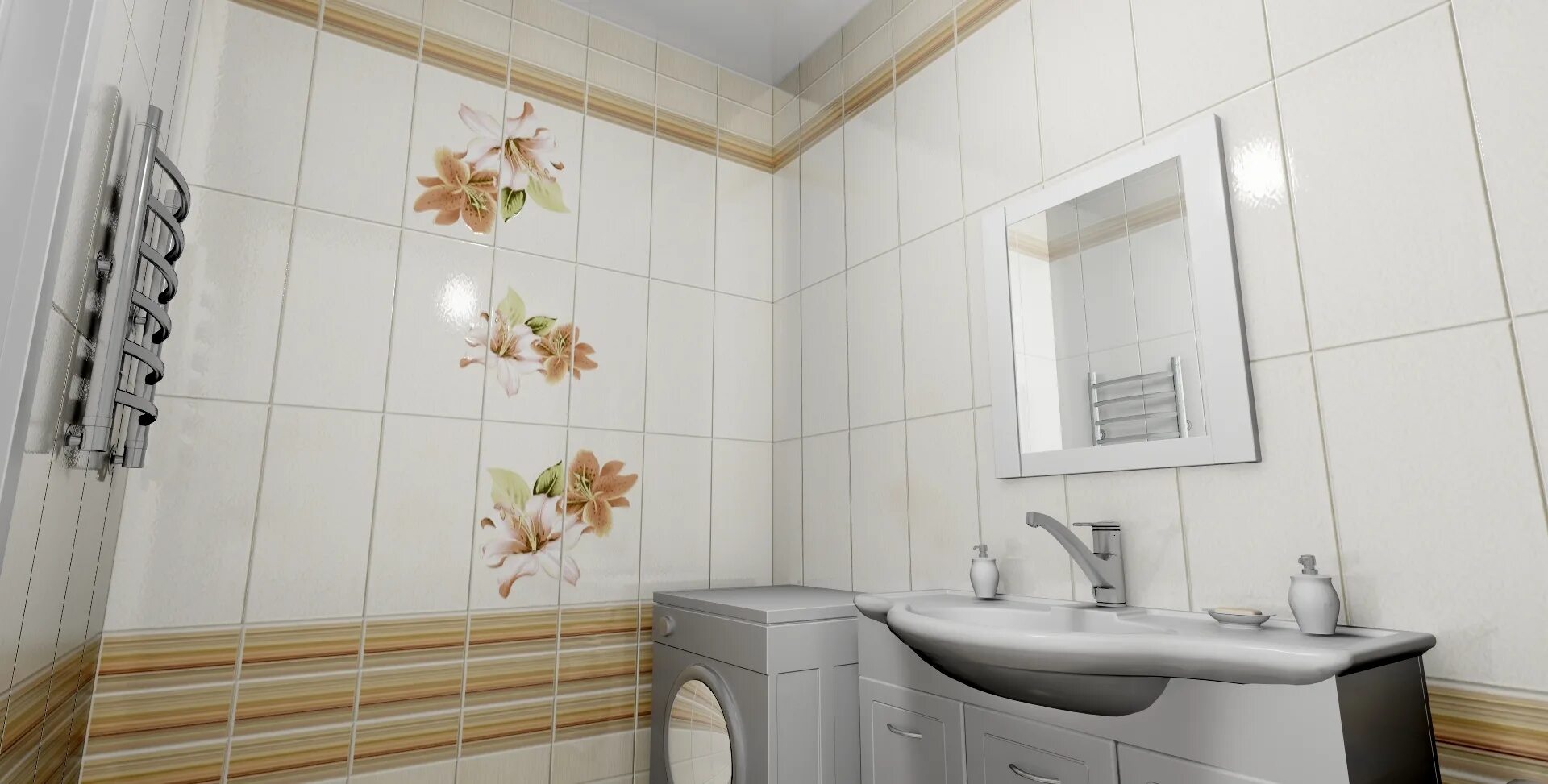 Показать фото плиток в ванной Стеновые 3D панели ПВХ Novita Катарина добор