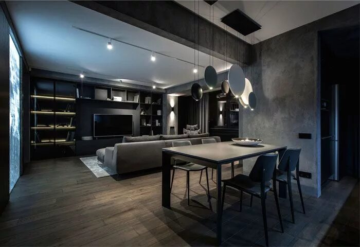 Показать интерьер квартиры Twilight Atmosphere in a Contemporary Home by YoDezeen Dark interiors, House int