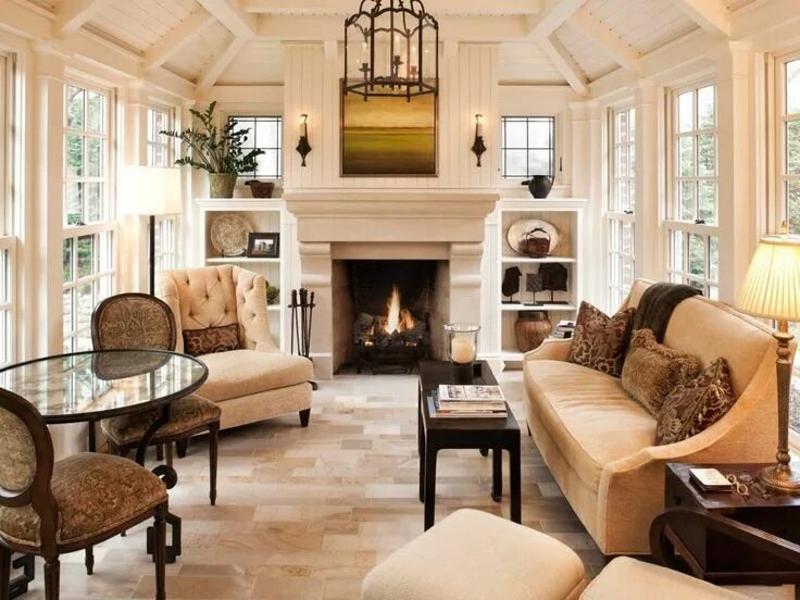 Показать интерьеры домов A Keeping Room In Your House Sunroom designs, Fireplace design, Traditional inte