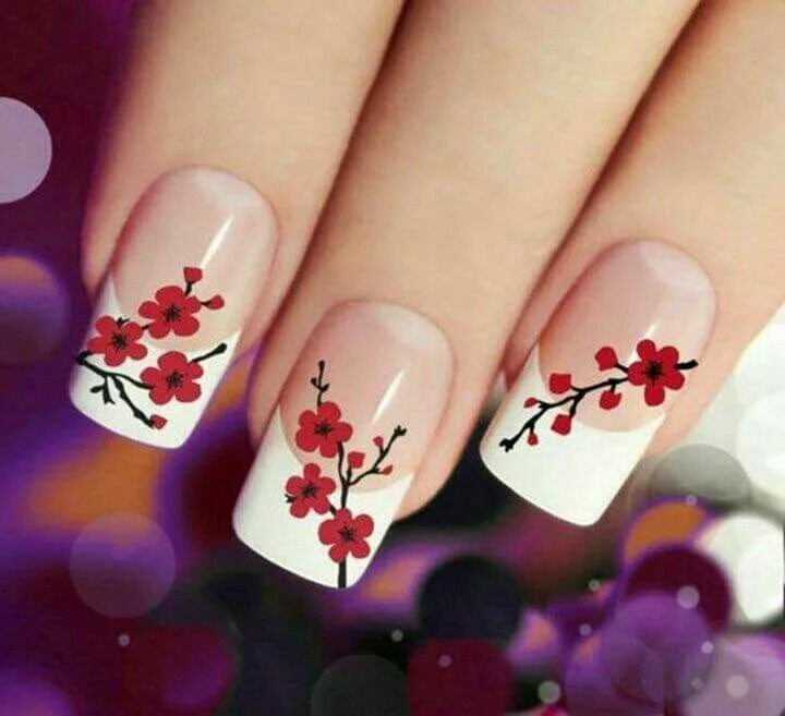 Показать красивый маникюр с рисунком Pin by Alexandra Esthefania on UÑAS Cherry blossom nails art, Cherry blossom nai