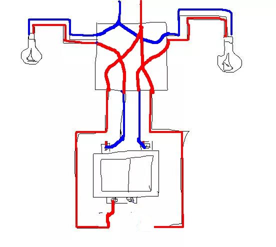 Показать схему как подключить двойной выключатель Ответы Mail.ru: электрики, помогите! (неэлектрики-ходи мимо) рисунок внутри