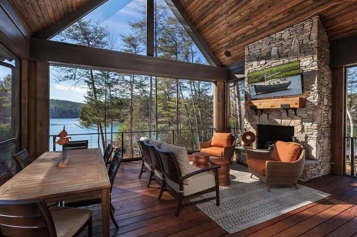 Покажи дизайн дома Rustic lakefront retreat with luxurious details on shores of Lake Keowee House w