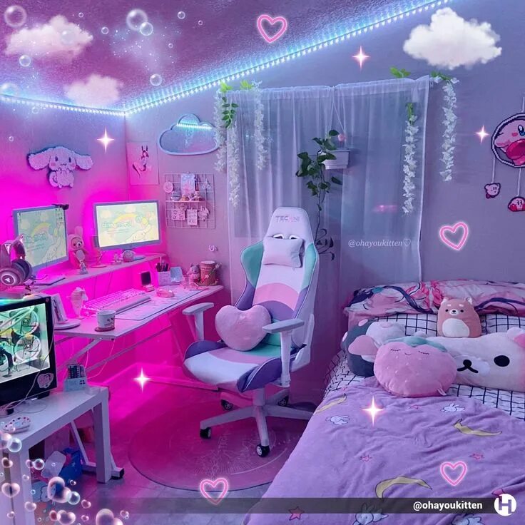 Покажи фото комнаты Techni Sport Kawaii Gaming ChairMulticolor Kawaii room ideas, Gamer room, Game r