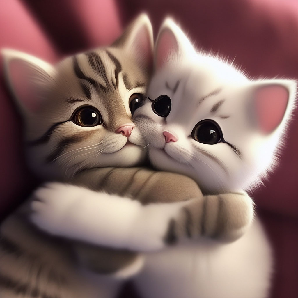 Покажи фото мультяшного котика "Cute cats hugging" - image created in Shedevrum