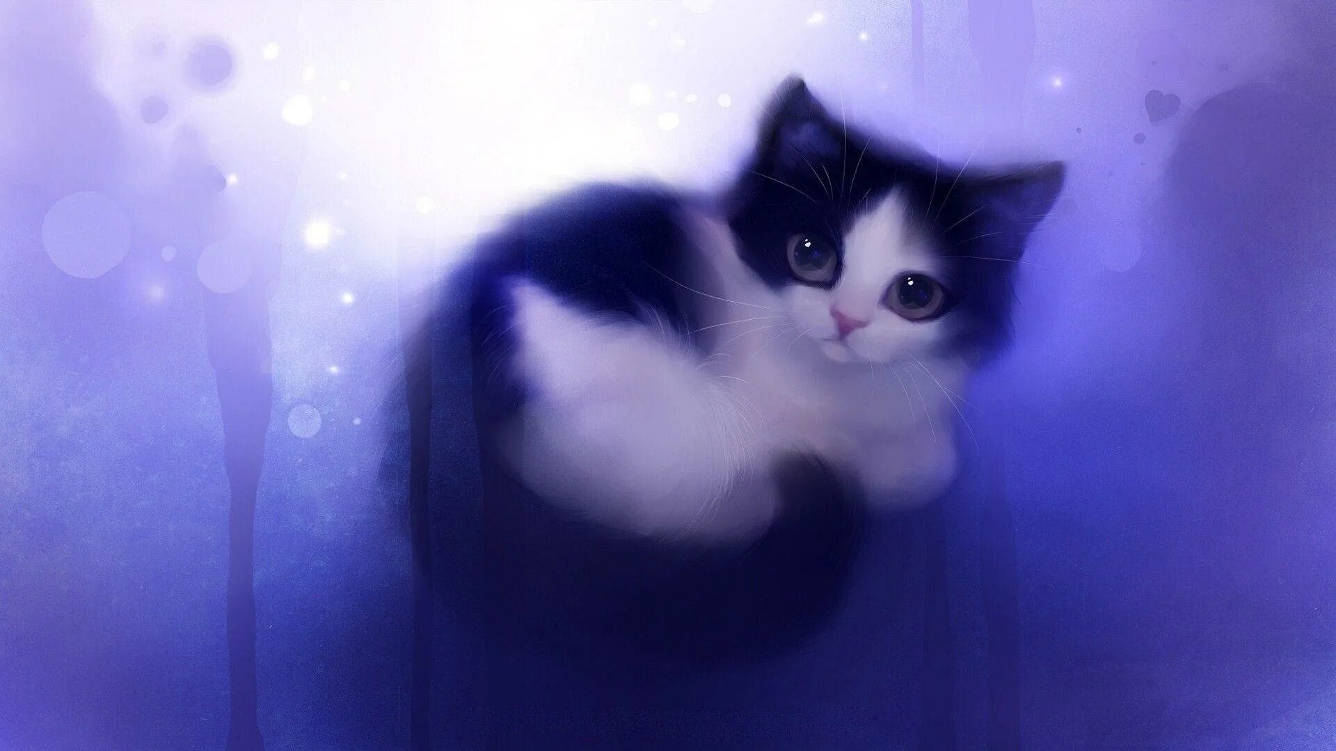 Покажи фото мультяшных котиков Download Cute Kawaii Cat Purple Wallpaper Wallpapers.com