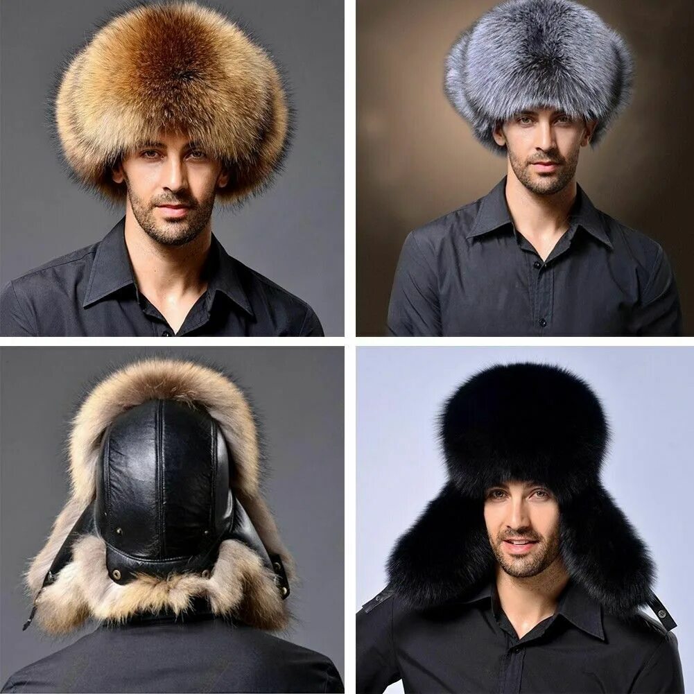 Покажи фото мужских меховых шапок Шляпы 1Ushanka Men's Winter Raccoon Fur&Lamb Leather Russian Cossack Trapper Hat