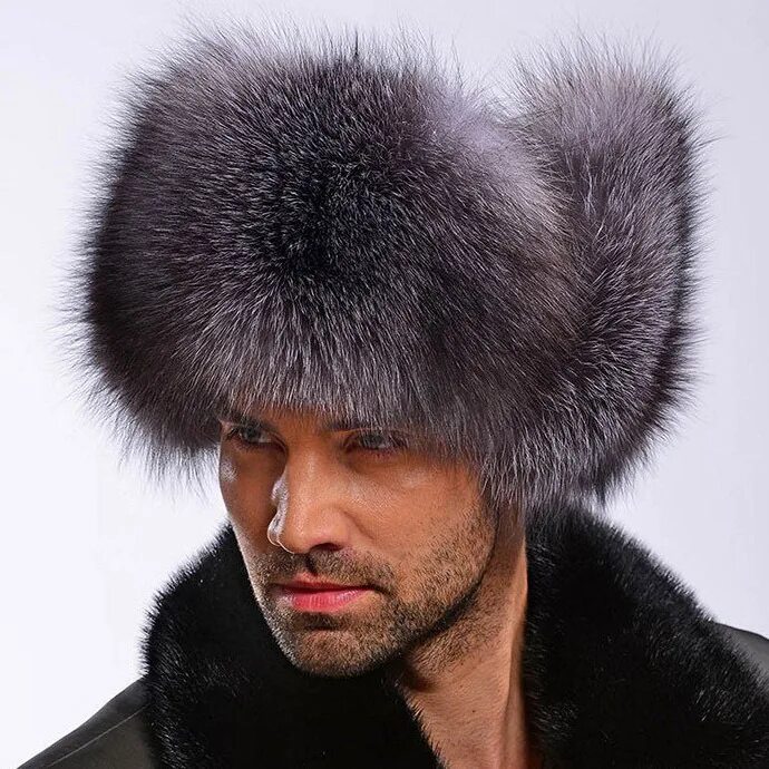 Покажи фото мужских меховых шапок Bomber Hats For Russia Men Winter Genuine Silver Fox Fur Caps hats with Real She