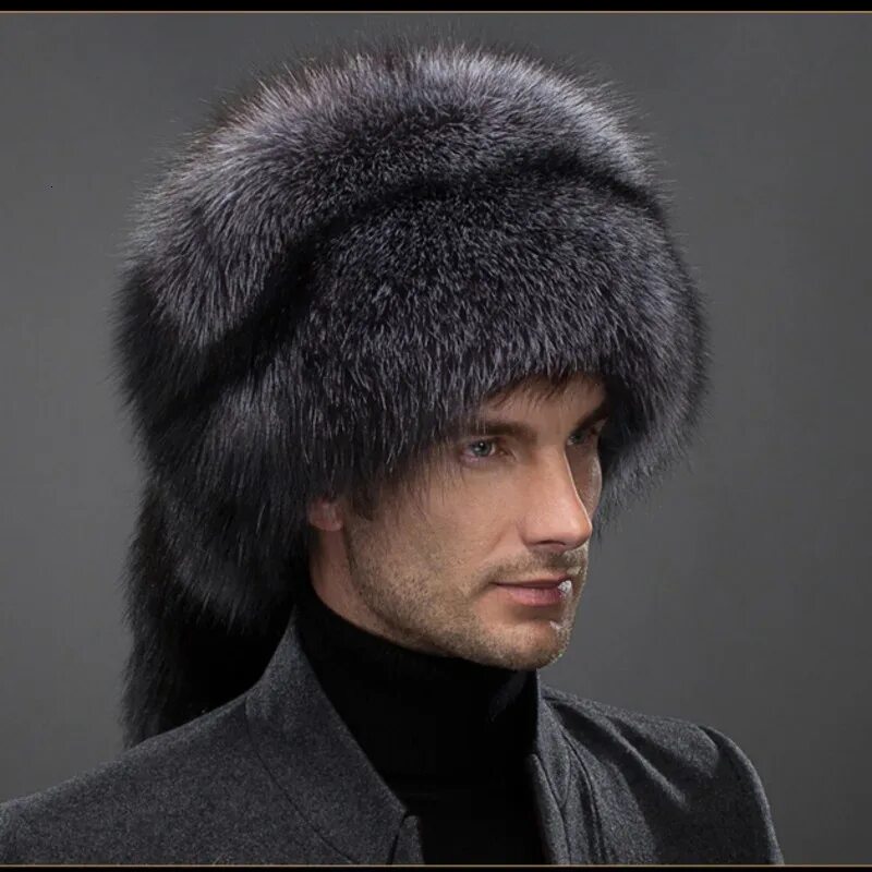 Покажи фото мужских меховых шапок Winter Men Fur Cap Real Genuine Natural Fox Fur Hats Headgear Russian Outdoor Gi