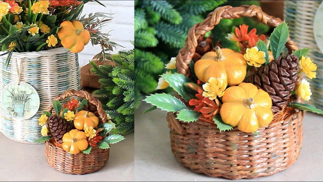 Покажи фото осенних поделок Осенняя корзинка с ТЫКВАМИ ИЗ ВАТЫ / AUTUMN CRAFTS FOR HOME DECOR