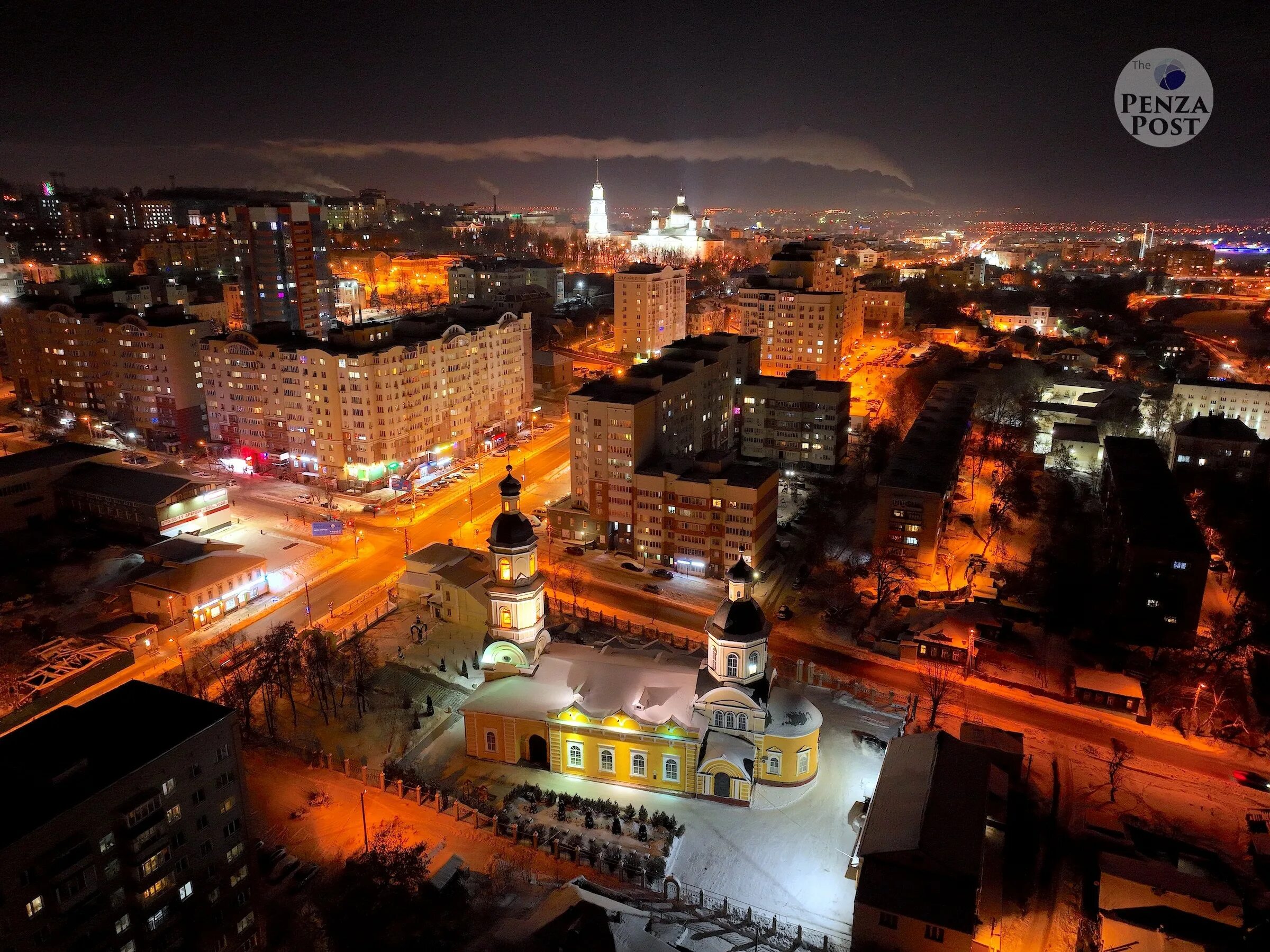 Покажи фото пензы Прогулки по ночной Пензе перед Рождеством. Покровский архиерейский собор - аэроф