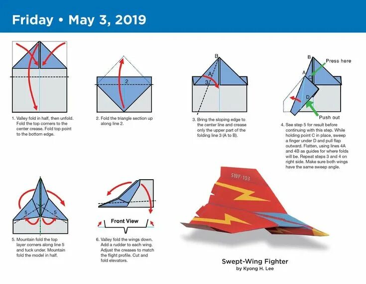 Покажи фото разные виды самолетиков из бумаги Paper Airplane Fold-a-Day 2019 Calendar Calendar - Day to Day Calendar, July 17,