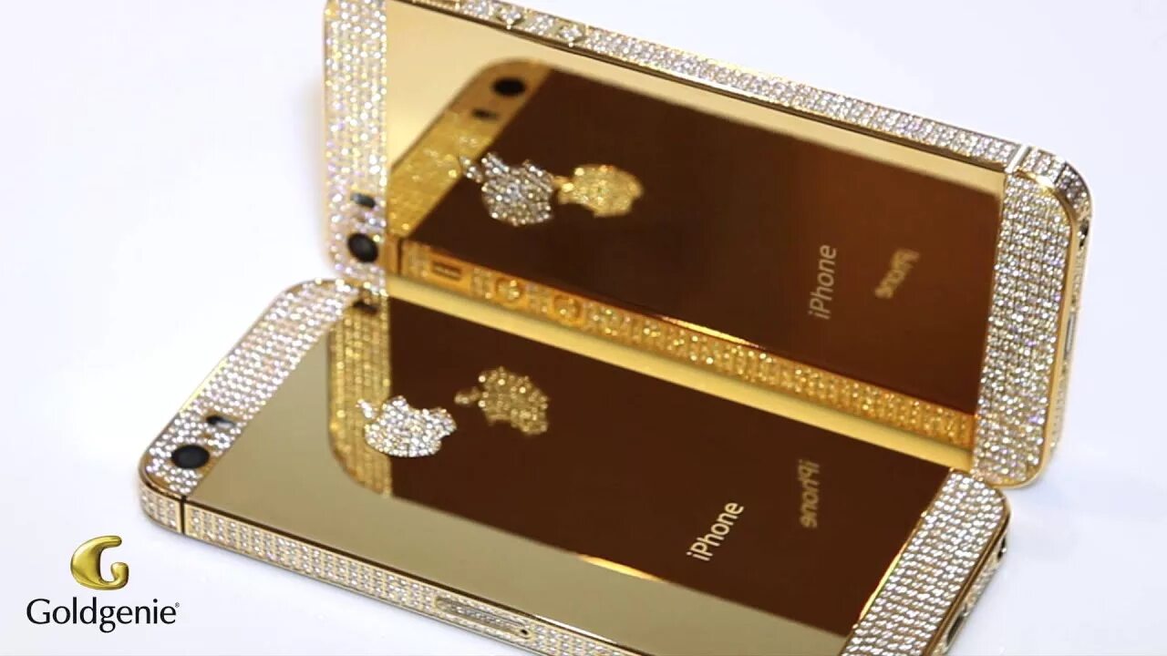 Покажи фото самого дорогого телефона в мире Gold iPhone 5s Swarovski Elite Bezel Top and Bottom Logo Video Goldgenie - YouTu