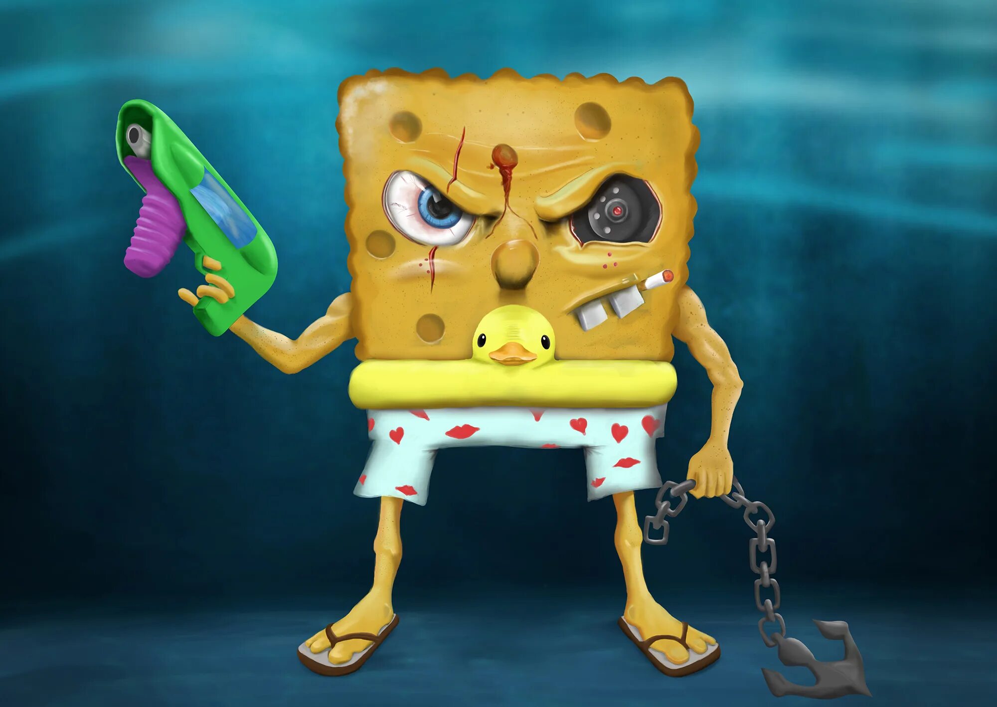 Покажи фото спанч боба Pool Terminator SpongeBob Naughty-Pants :: Behance