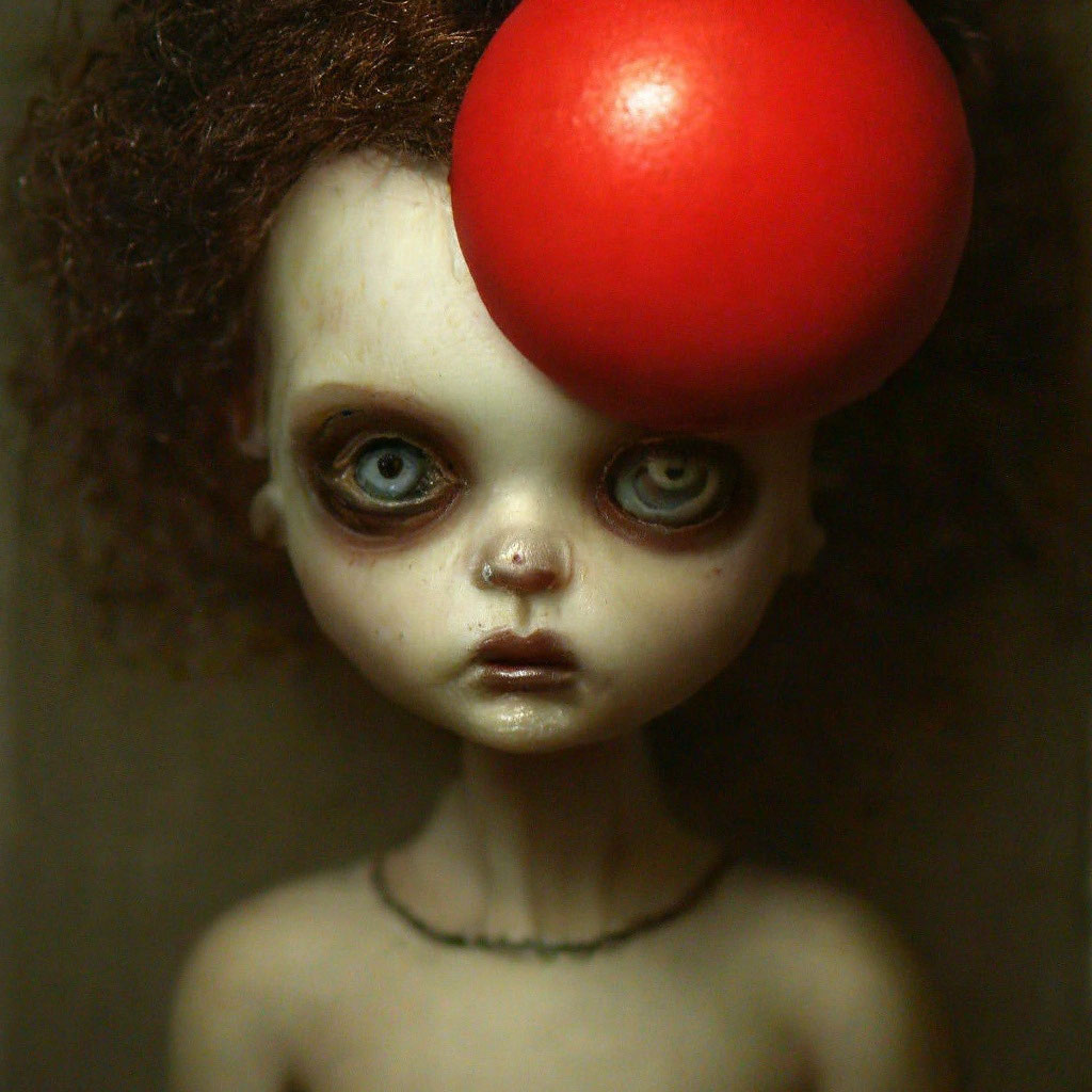 Покажи фото страшных кукол "Detailed scary doll +red ball" - image created in Shedevrum