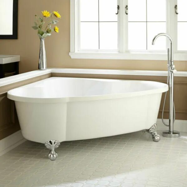 Покажи фото ванны Signature Hardware 70" Talia Corner Acrylic Tub with Ball Feet for sale online e