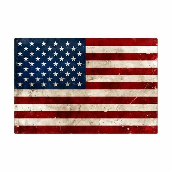 Покажи как выглядит американский флаг United States Flag USA Stars & Stripes, Grunge Weathered Patriotic Art on Metal 