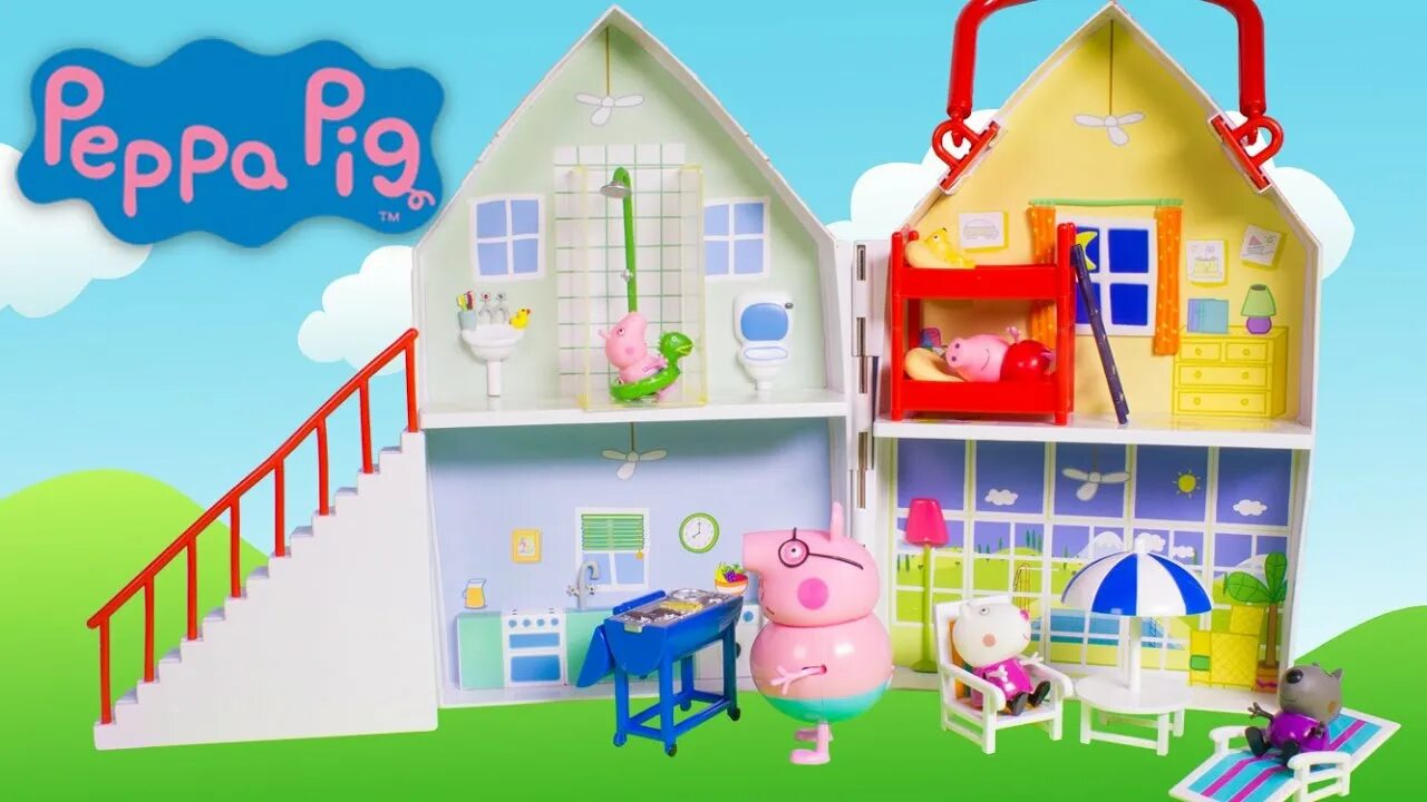 Покажи как выглядит дом свинки пеппы Peppa Pig Holiday Sunshine Villa Playset - Toy Review - YouTube