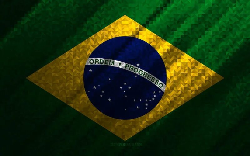 Покажи как выглядит флаг бразилии 480x800px, free download Flag of Brazil, multicolored abstraction, Brazil mosaic