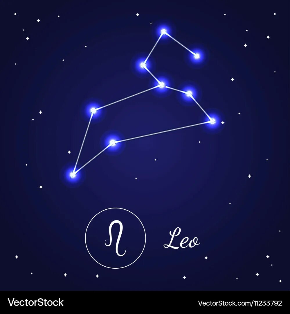 Покажи как выглядит созвездие льва Leo zodiac sign stars on the cosmic sky Royalty Free Vector