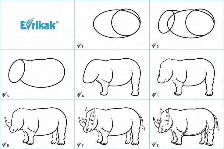 Покажи картинки как рисовать животных Учимся поэтапно рисовать носорогаpict