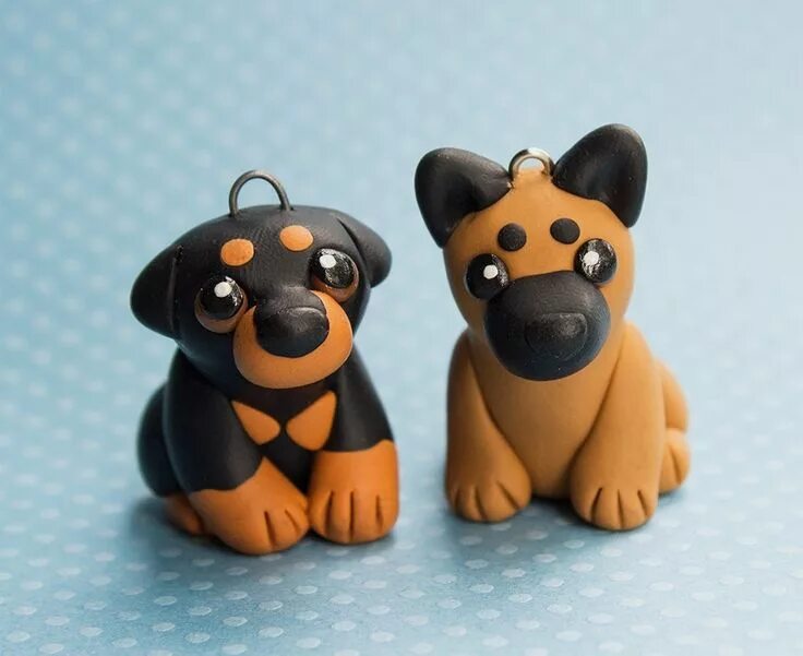 Покажи картинки животных из пластилина Rottie and German Shepherd pup pendants Polymer clay animals, Polymer clay craft