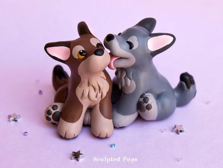 Покажи картинки животных из пластилина Wolf pups in love Clay crafts, Polymer clay animals, Clay animals