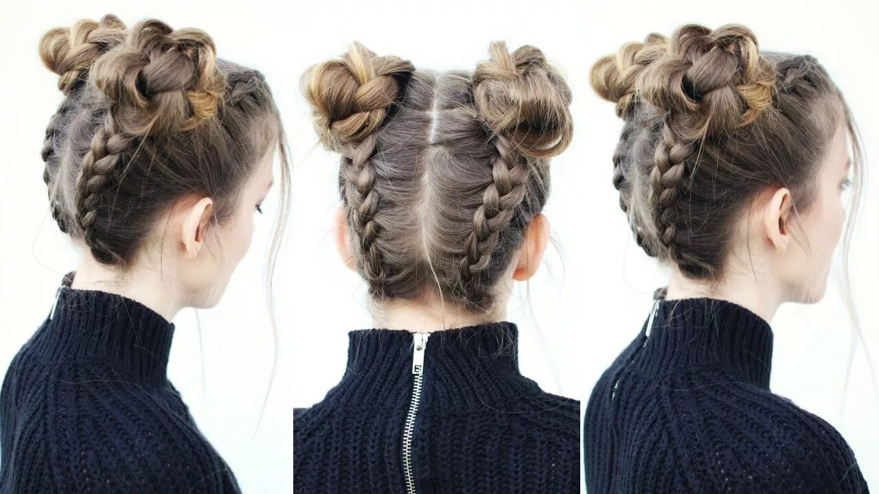 Покажи красивые прически Upside Down Braid Into Braided Space Buns Braided Hairstyles Braidsandstyles12 -