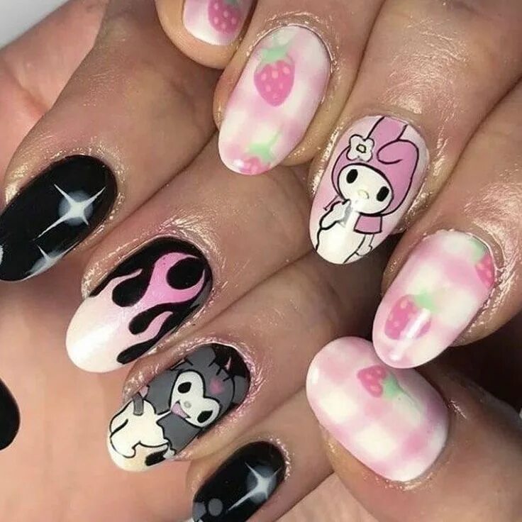 Покажи маникюр с рисунками Pin by bella r on nail inspo Goth nails, Hello kitty nails, Grunge nails