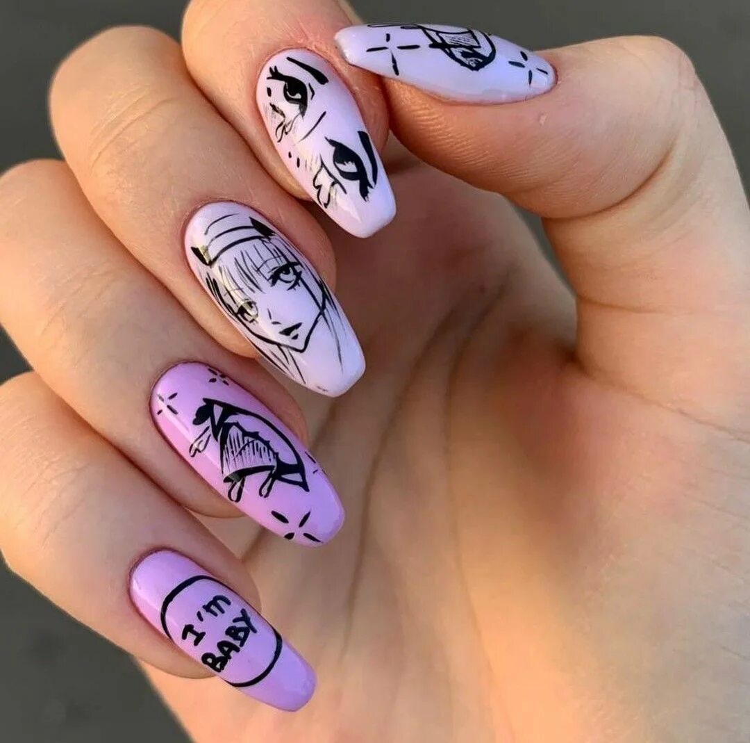 Покажи маникюр с рисунками purple anime nails Stylish nails, Anime nails, Long nails