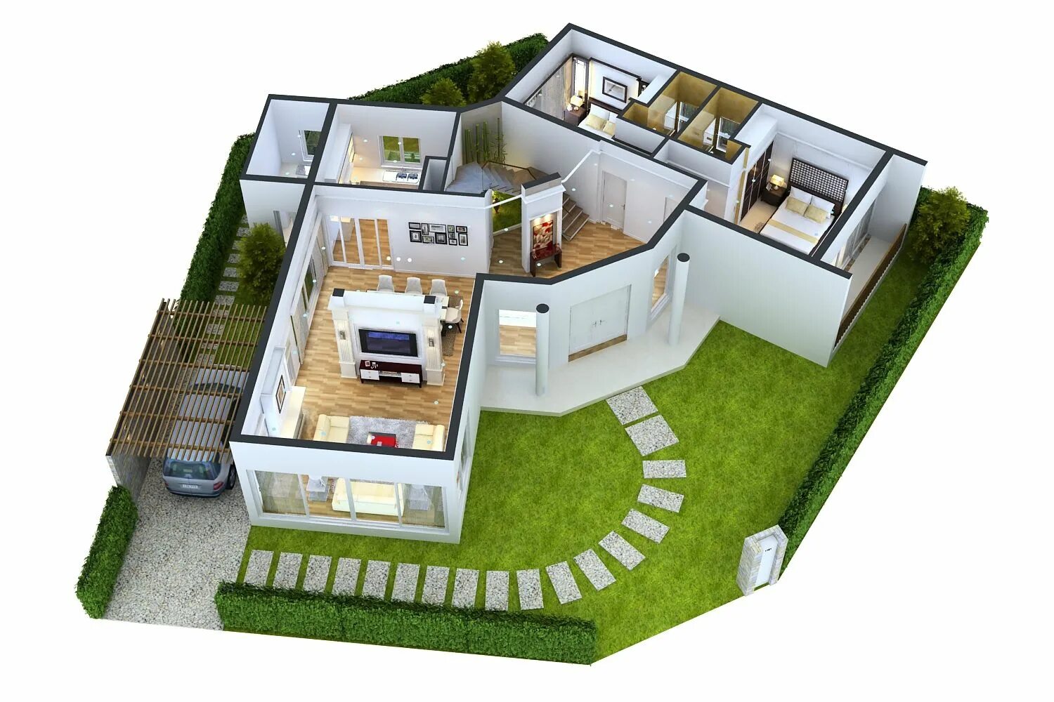 Покажи планировку дома Detailed House floor 1 Cutaway 3D Model Simple house plans, 2 bedroom house desi