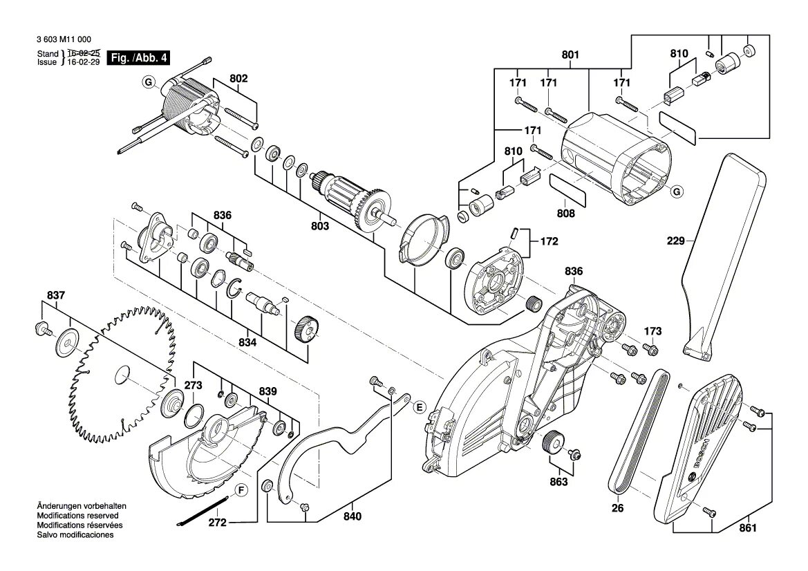 Покажи схему пила Запчасти для торцевочной пилы Bosch PCM 8 SD 230 V 3603M11000, деталировка 4, ку