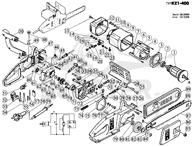 Покажи схему пила Запчасти для пилы ручной REBIR KZ1-400 (03.2006) - купить в Москве по ценам инте