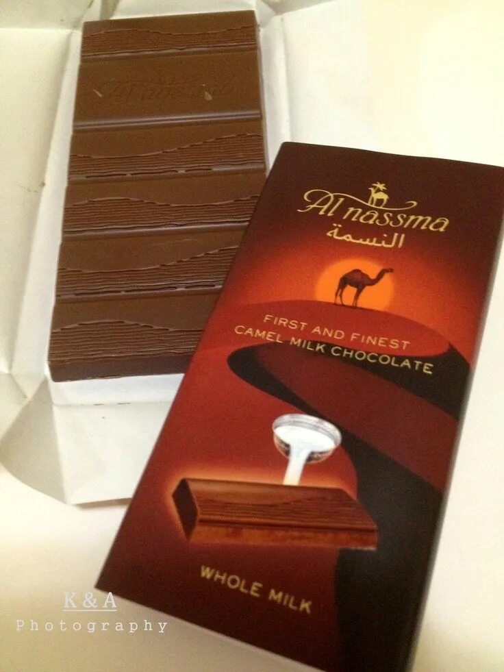 Покажите фото оригинального дубайского известного шоколада Al nassma, camel milk chocolate from the United Arab Emirates. Camel milk, Choco